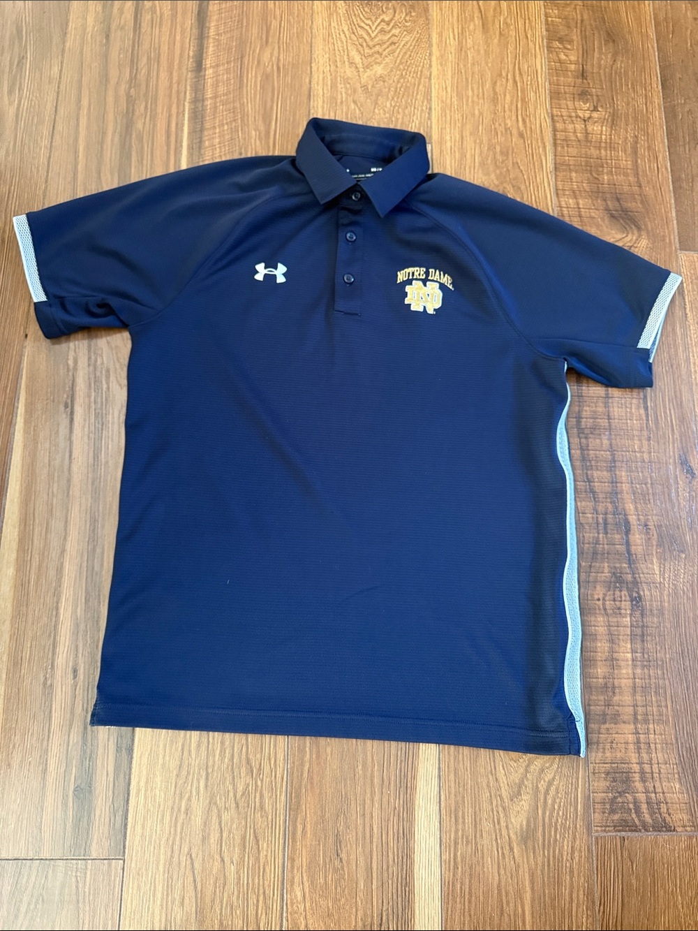 Under Armour Navy Polo with Gold Notre Dame Logo Heat Gear